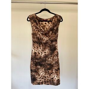 Velvet Cowl Neck Bodycon Leopard Dress